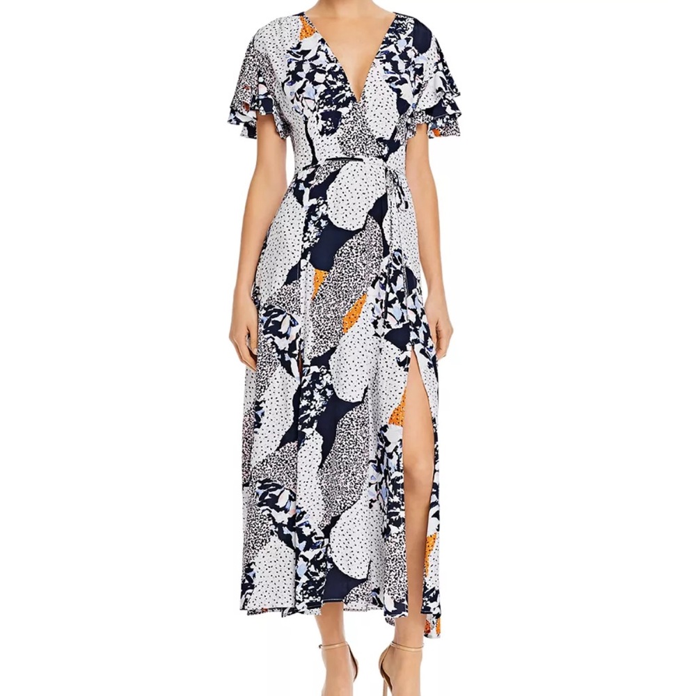 French Connection Abstract Maxi Dress in Black, White, and Orange